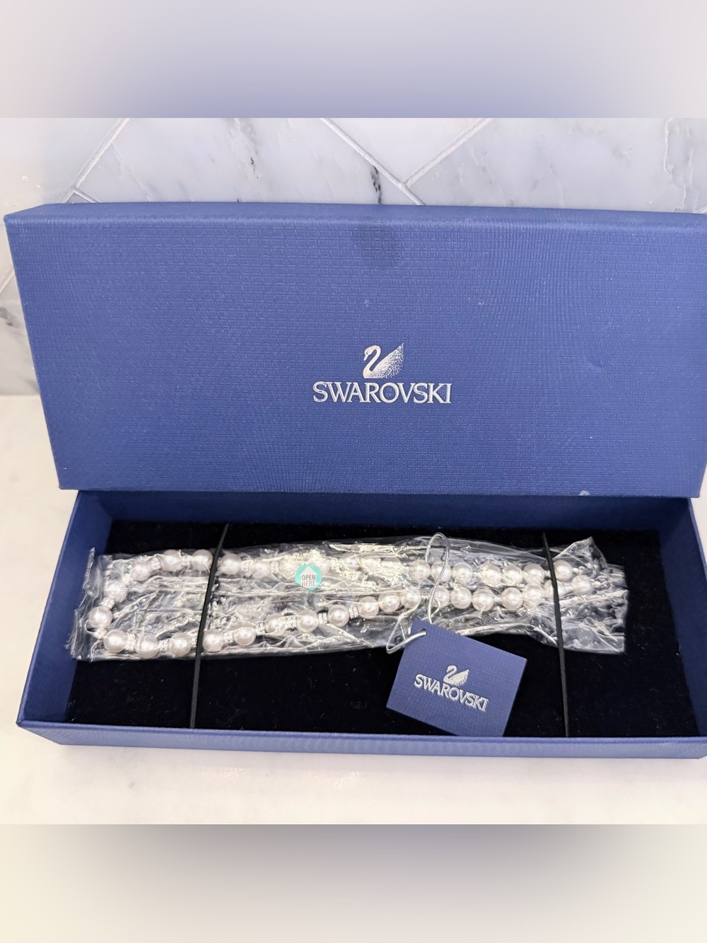 NIB VINTAGE Swarovski White Pearl Crystal Necklace